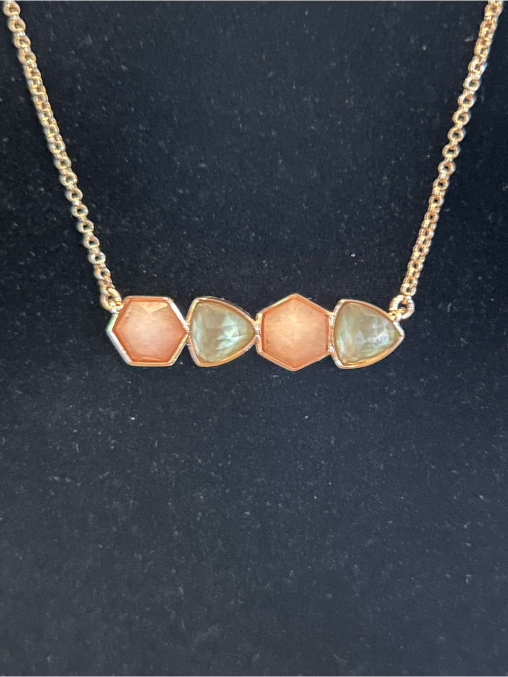 NWT Vera Bradley Geo Facets Bar Necklace - Rose Gold Tone with Peach